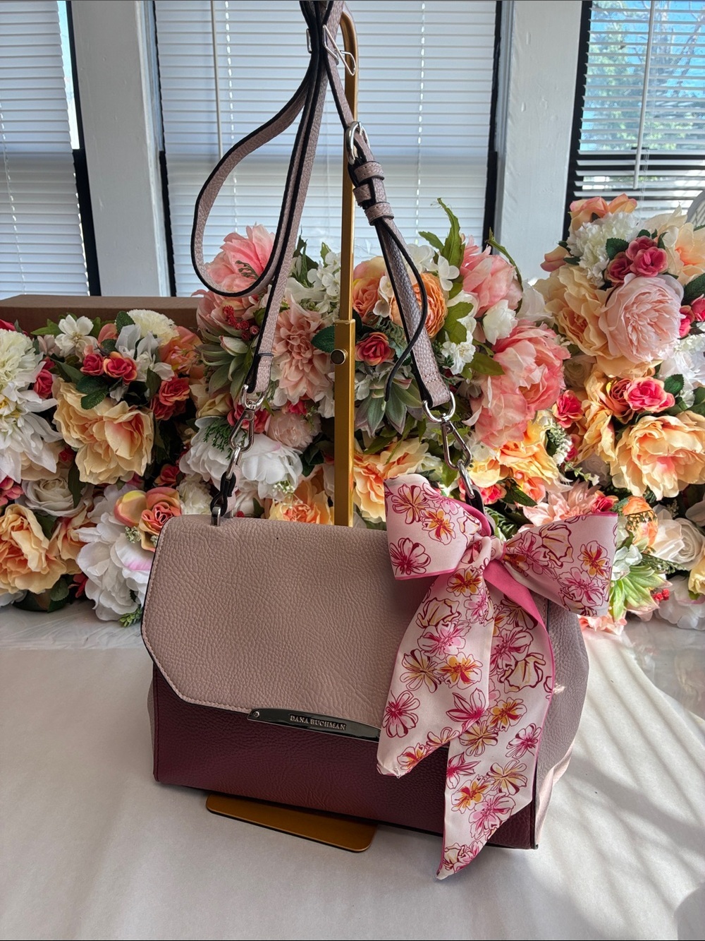 Dana Buchman Colorblock Crossbody Shoulder Bag Blush Burgundy Pebble